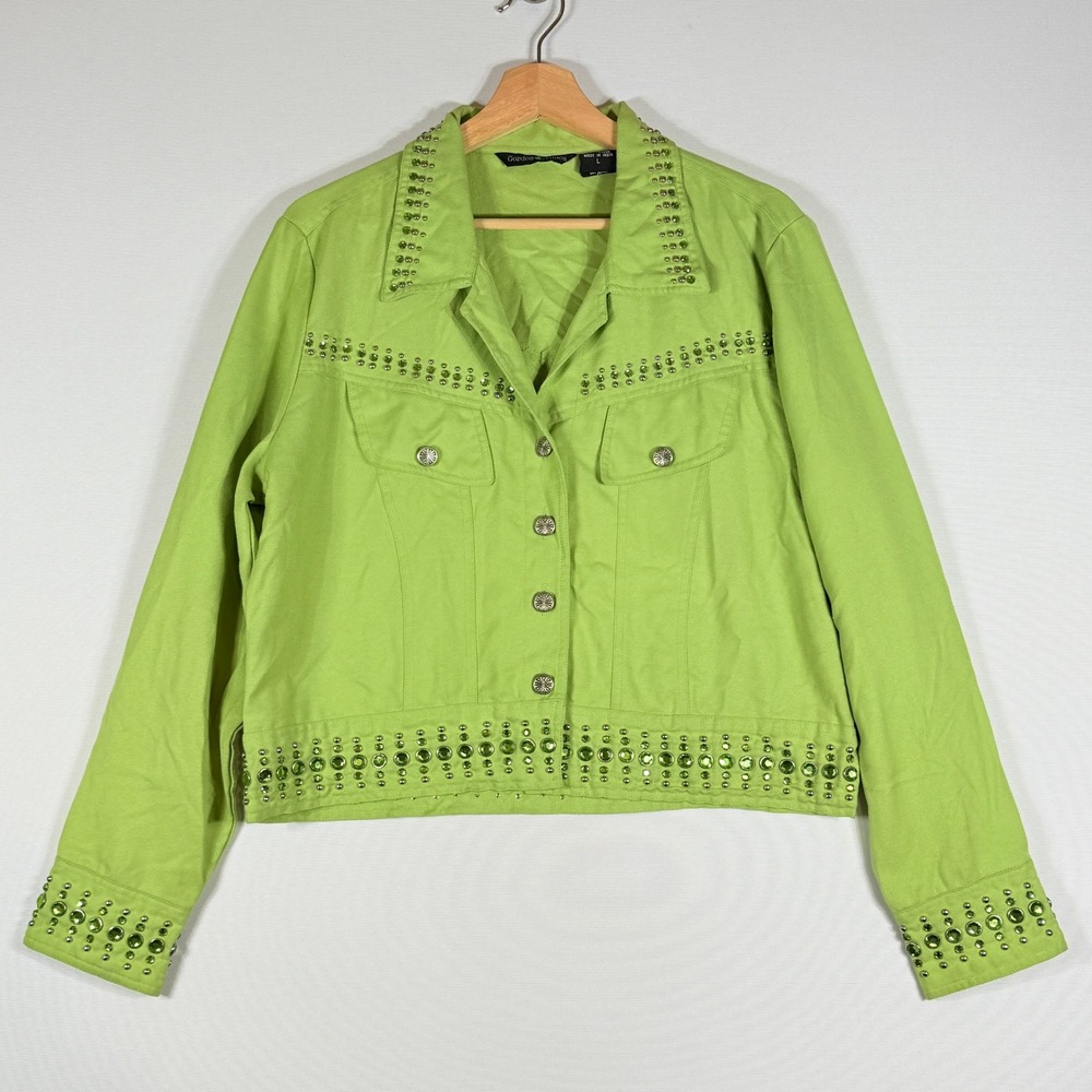Gordon James Embellished Lime Green Jacket Womens‎ Large Rhinestone Studded READ